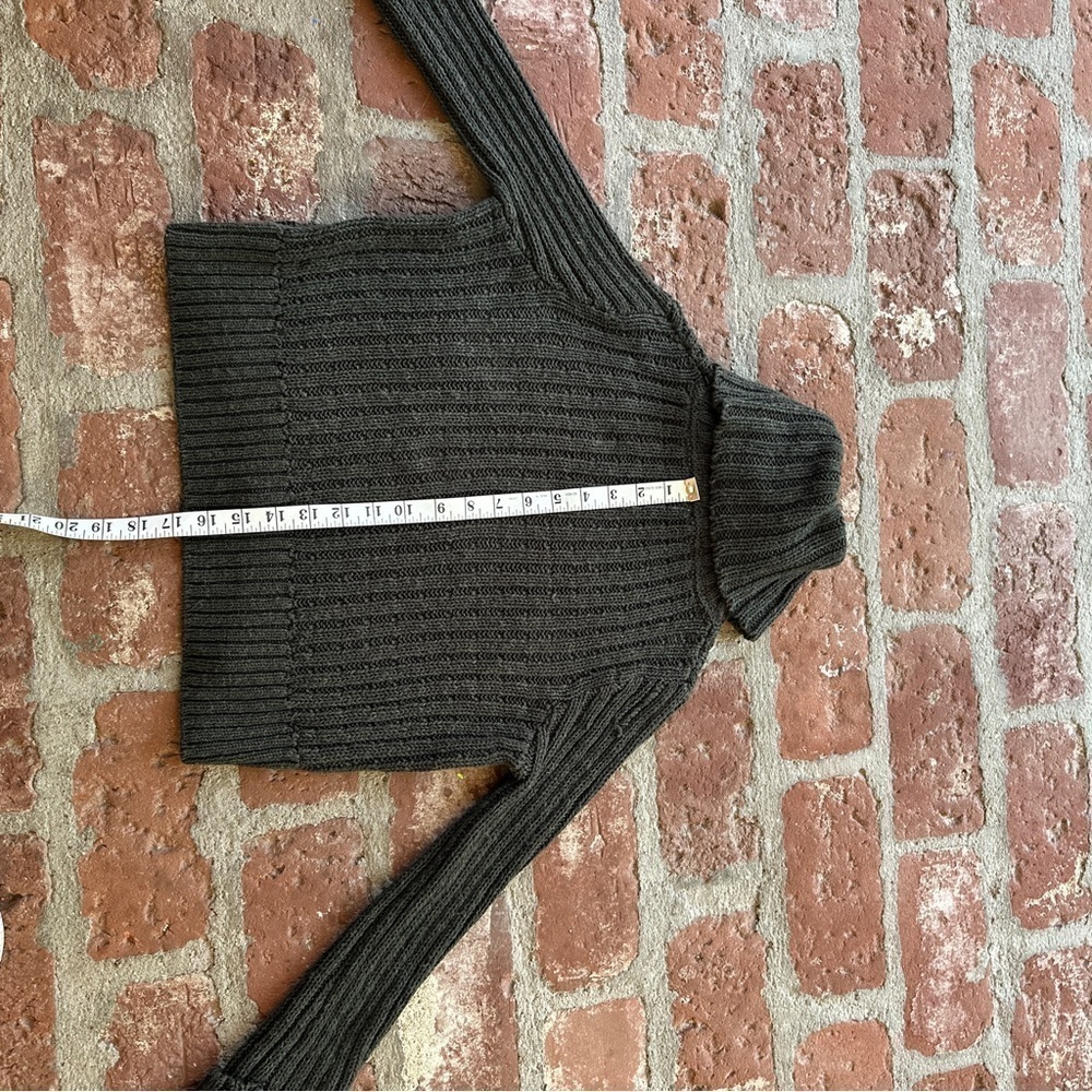 Free People Twisted Cable crop turtleneck sweater dark green gold metallic Small - Picture 10 of 16